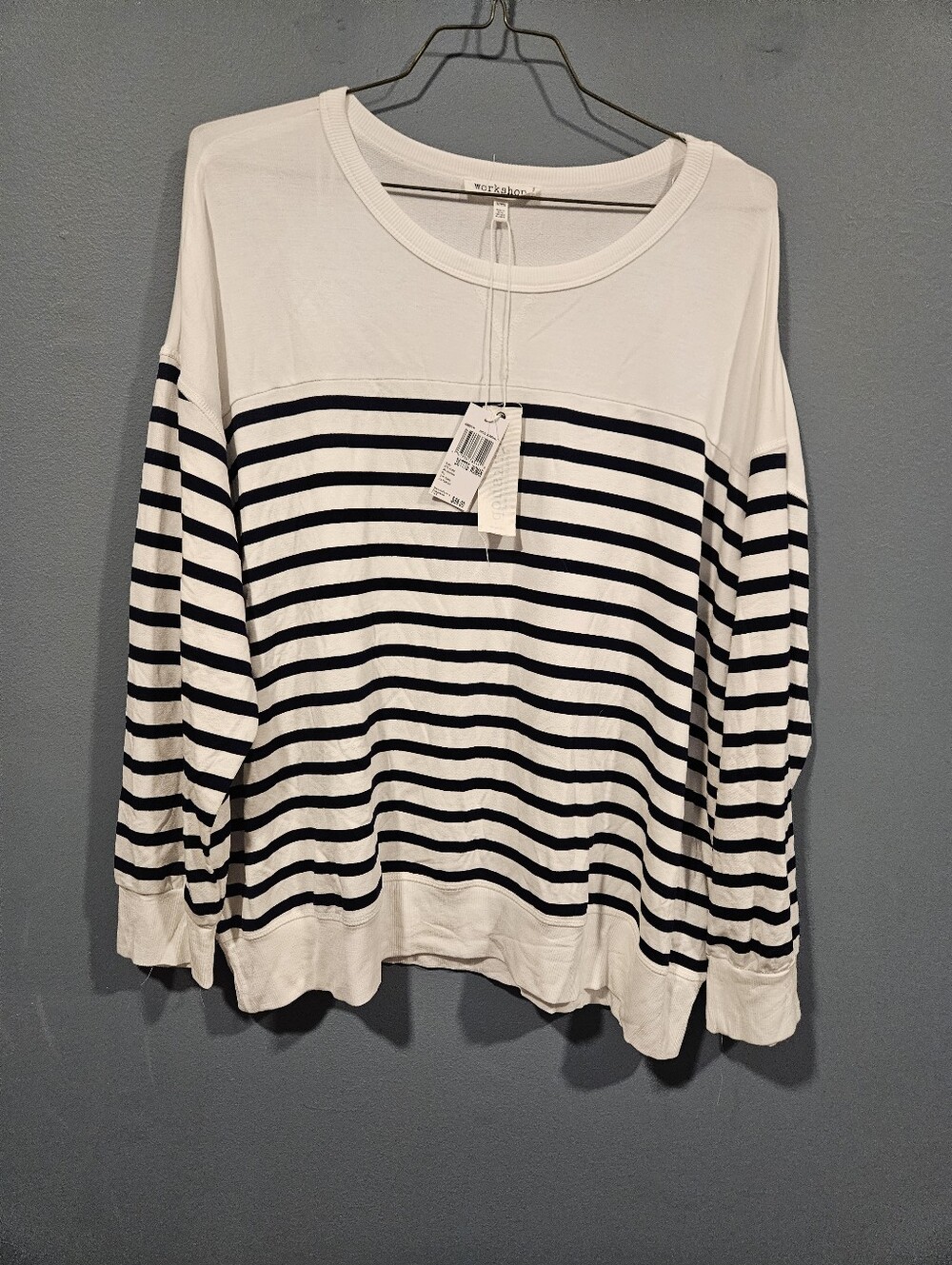 Striped Long-Sleeve Crewneck Top - White & Navy - 3X - BNWT!